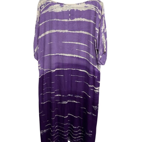 Island Beach Short Sleeve MuMu Dress Purple White Sz Large XL Tie Dye Caftan NWT - Picture 2 of 10
